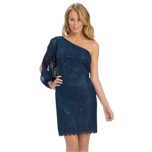 Laundry by Shelli Segal Lace One Shoulder Cocktail Dress Women’s Size 0 Nite Sky